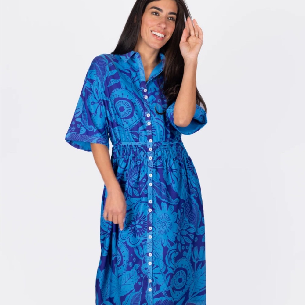 Blue Floral Button-Up Dress